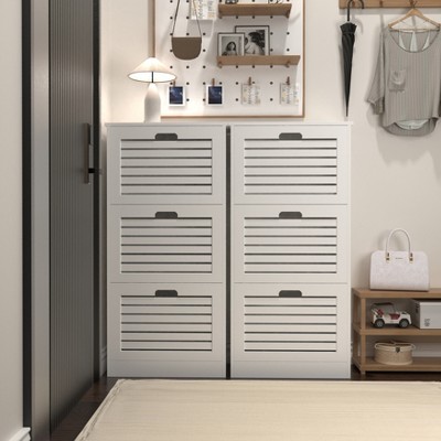 Vynxaria Wooden Shoe Cabinet for Entryway ¨C White Storage with 3 Flip Doors, Dimensions: 20.94"x9.45"x43.11".