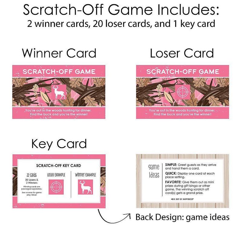 Big Dot of Happiness Pink Gone Hunting - Deer Hunting Girl Camo Baby Shower or Birthday Party Game Scratch Off Cards - 22 Count, 5 of 7