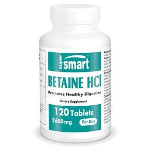 SuperSmart Betaine HCI 2600mg per Day (High Potency) - with Protease Enzymes - Betaine Hydrochloride Formula | Non-GMO & Gluten Free - 120 Tablets - 1 of 1