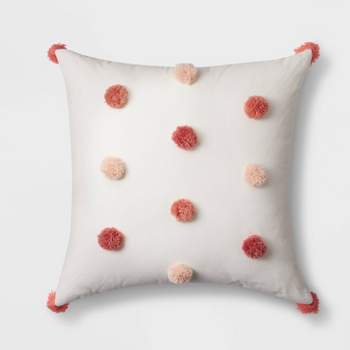 Round Plush Kids' Pillow With Pom-poms Cream - Pillowfort™ : Target