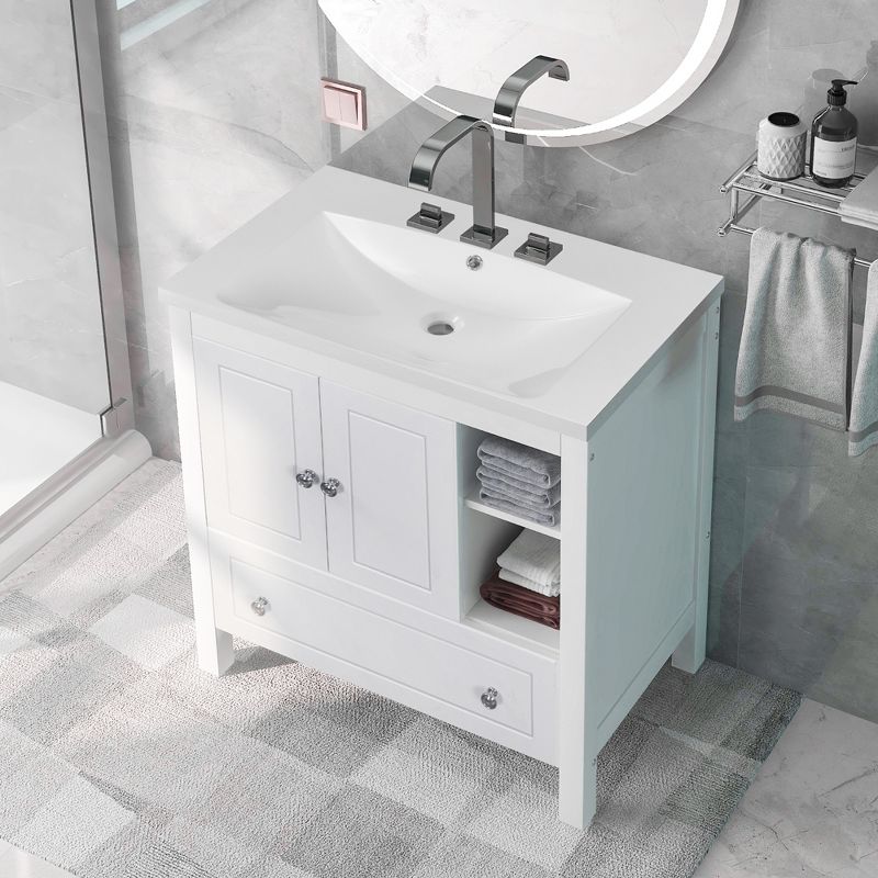 30" Bathroom Vanity with Ceramic Sink, Doors and Drawers - ModernLuxe, 2 of 13