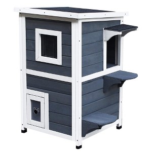 PawHut Solid Wood 2-Floor Cat Condo Kitten Shelter with Window - 1 of 4