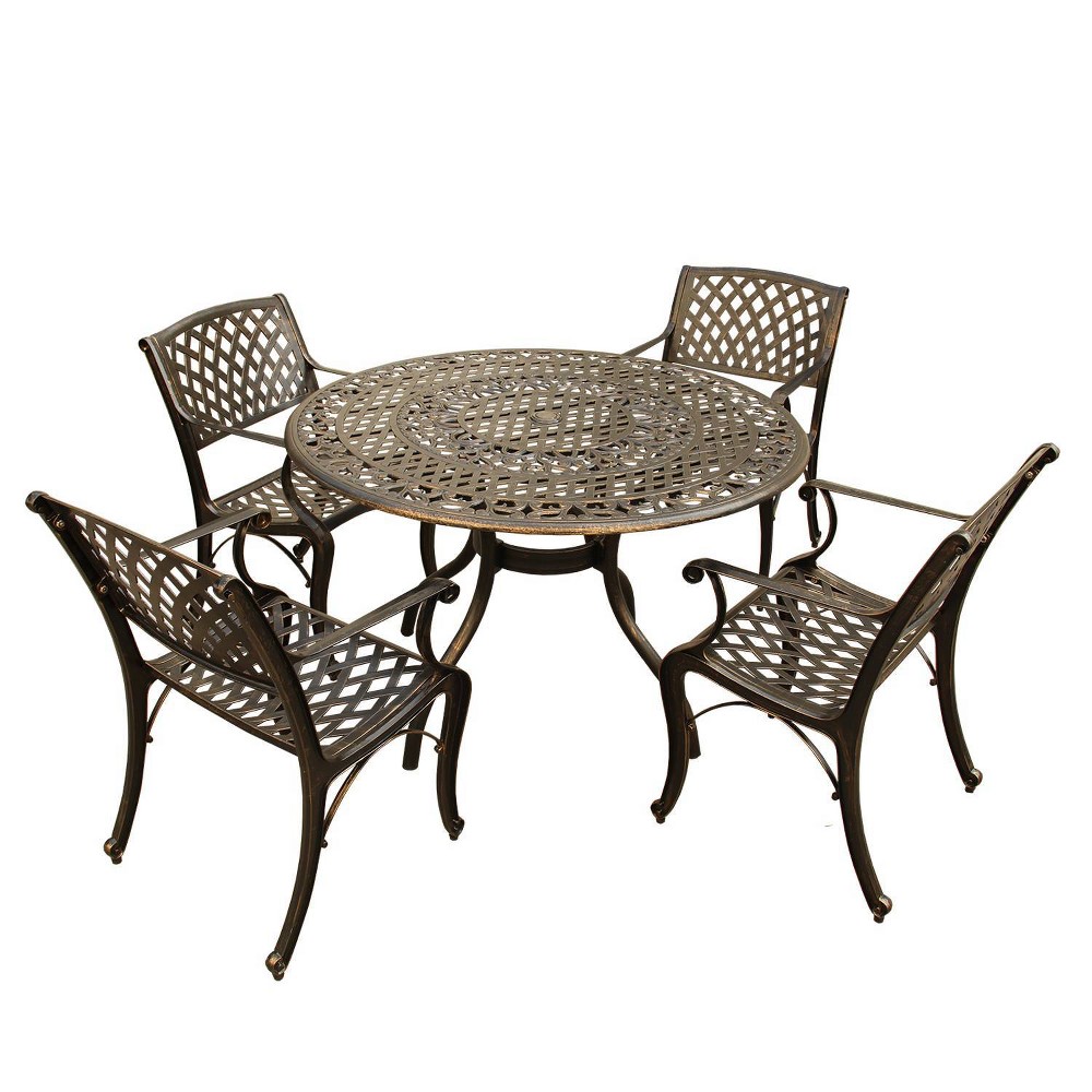Photos - Dining Table 5pc Outdoor Dining Set - UV-Resistant, Powder-Coated Aluminum, 48" Round T