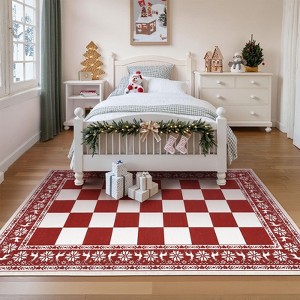 Christmas Plaid  Rug - Washable Non-Slip Reindeer Rug, Stain Resistant Foldable Floor Mat for Entryway, Porch, Bedroom, Multiple Sizes & Colors - 1 of 4