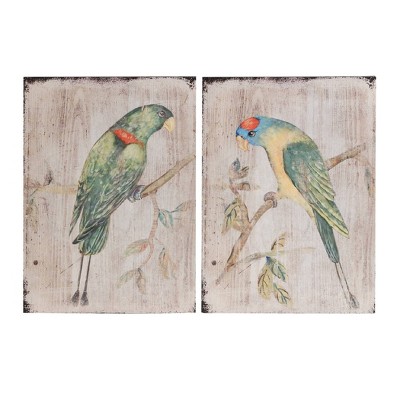 28"x20" Set of 2 Parrot on Branch Wall Arts - A&B Home: Tropical Decor, Mixed Media Artwork, Includes Mounting Hardware