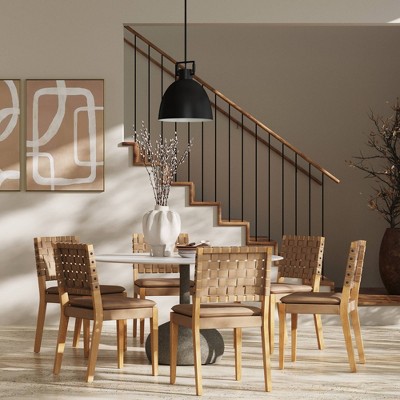 Cohen Light Brown Faux Leather and Wood Dining Chair Set