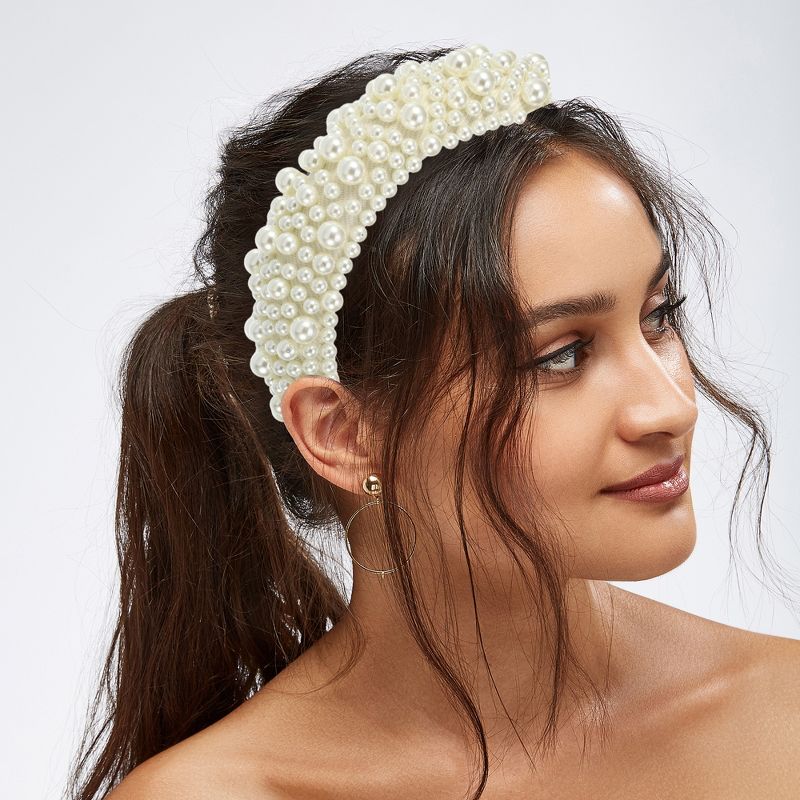 Unique Bargains Women's Sponge Wide Brim Pearls Padded Headband, 2 of 7