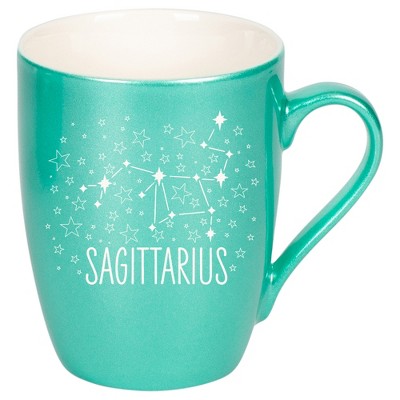100 North Zodiac 10 Ounce Seafoam Metallic Finish, Comfortably Fits Your Hands, New Bone China Coffee Tea Cup Mug, Sagittarius