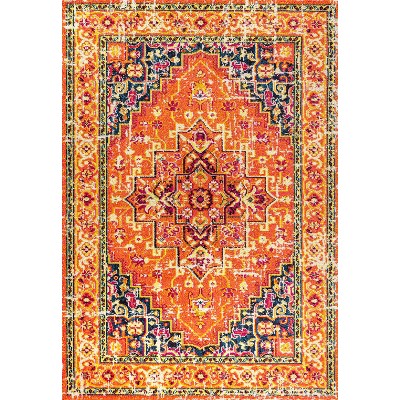 Boho Medallion Orange/Blue Reversible Kids Area Rug 4' x 6'