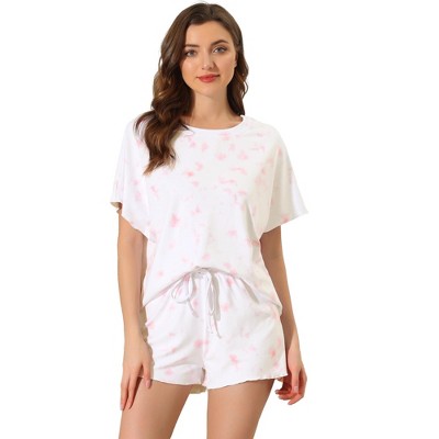 cheibear Women's Tie Dye Short Sleeves Sleepshirt with Shorts Lounge Sleepwear Pajama Set