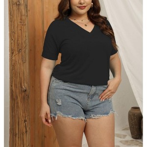 Coolmee Women Plus Size Summer Tops Casual V Neck T Shirts Fashion Loose Tees Fashion Short Sleeve Tunics Shirt - 1 of 3
