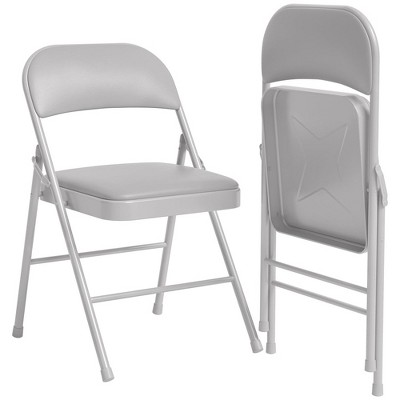 Folding Chairs Set of 2/4, PU Upholstered Foldable Chairs with Metal Frame Hold Up to 350 Pounds