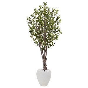 Nearly Natural 5-ft Olive Tree in White Oval Planter - 1 of 1