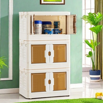 Unikito Stackable Plastic Storage Bins with Lids, Folding Storage Organizer Boxes Containers with Wheels, White, 19.8"*11.8"*11.8"