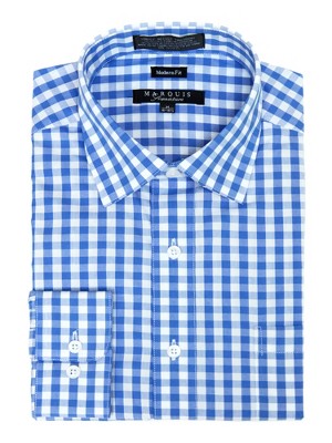 Marquis Men's French Blue Gingham Checkered Long Sleeve Modern Fit ...