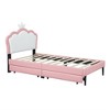 Twin Size Kid Upholstered Day Frame, Wood Princess Low Platform Bed With 2 Drawers, Headboard & Footboard, White+Pink - 3 of 4