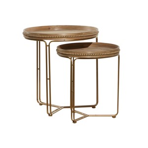 Contemporary Wood Accent Table Light Brown - Olivia & May: Set of 2, Iron Frame, No Assembly Required - 1 of 4