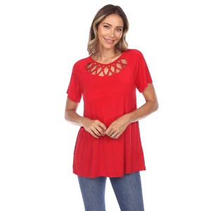 Women's Crisscross Neck Short Sleeve Top - White Mark - 1 of 4