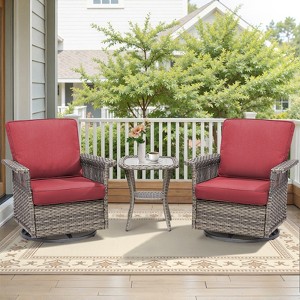 Belord High Back Outdoor Swivel Rocker Chairs Set, Gray Wicker Patio Furniture with 5-Inch Armrests and Thick Cushions for Porch, Deck, Balcony - 1 of 4