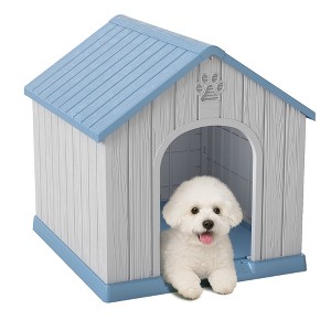 FONTOI Dog House Resin Small Indoor Outdoor Dog Kennel All-Weather Use Cozy Shelter for Small Dogs in Home Garden Balcony, Blue, 26.26"*24.57"*25.83" - 1 of 4