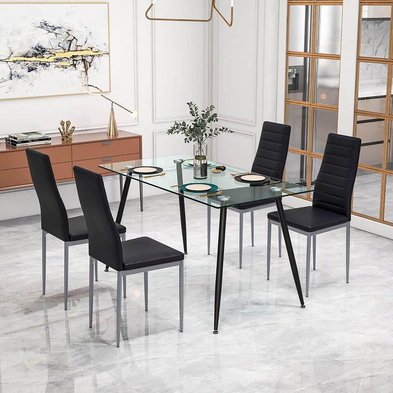 Tangkula 5 PCS 51" Rectangle Dining Set 0.3" Thick Glass Table w/ 4 Padded Dining Chairs, 3 of 8