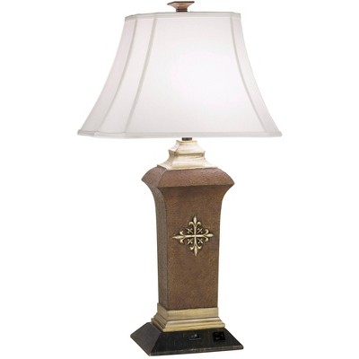 Hilda Bronze Leather Resin Table Lamp with Convenience Outlet