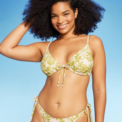 Women's Flower Charm Underwire Bikini Top - Wild Fable™ Green/Ivory Leaf  Print XL