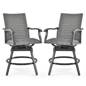 Tangkula 2PCS Patio Wicker Aluminum 360° Swivel Bar Height Chairs W/4D Air Fiber Balcony - 1 of 4