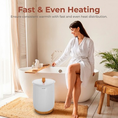 SereneLife White and Bamboo Electric Bucket Towel Warmer