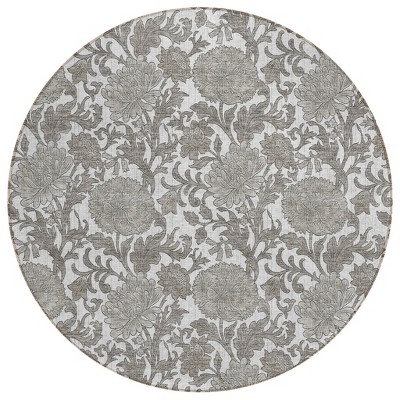 Ivory And Gray Floral Washable Indoor Outdoor Area Rug