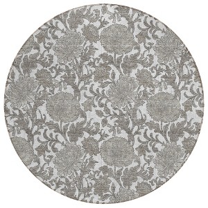 Ivory And Gray Floral Washable Indoor Outdoor Area Rug - 1 of 4