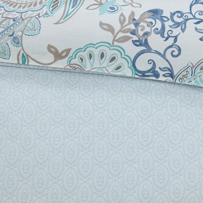Isla Blue Cotton Floral Full/Queen Duvet Cover Set