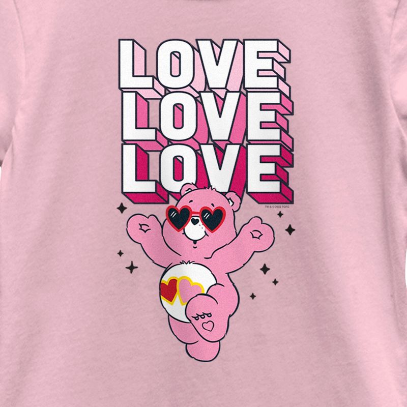 Girl's Care Bears Valentine's Day Love-a-lot Bear Love Sunglasses T-Shirt, 2 of 5
