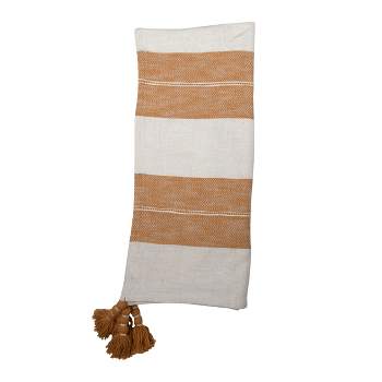Orange Striped Hand Woven 50 x 60" Cotton Throw Blanket with Hand Tied Tassels - Foreside Home & Garden