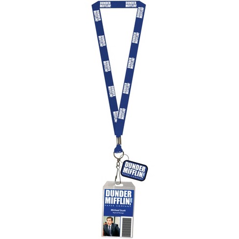 The Office Dunder Mifflin Costume Lanyard Dwight Or Michael Clear Id Badge  Holder Blue : Target