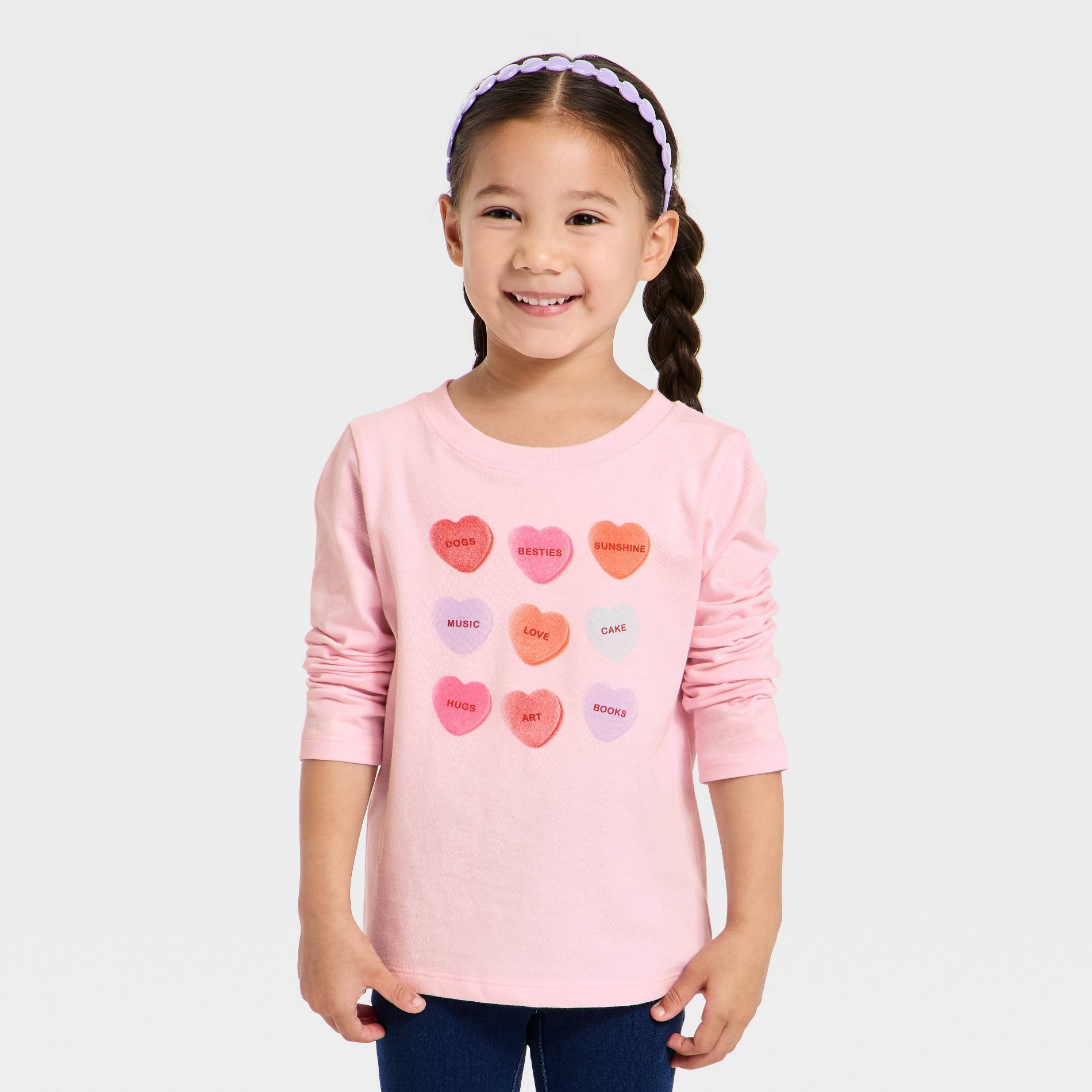 Toddler Girls' Valentine's Day Long Sleeve Graphic T-Shirt - Cat & Jack™ Light Pink