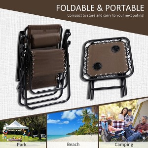 TiramisuBest Zero Gravity Chair Set w/ Side Table, Cupholders & Pillows - Folding Recliner for Pool/Backyard/Beach (Brown) - 1 of 4
