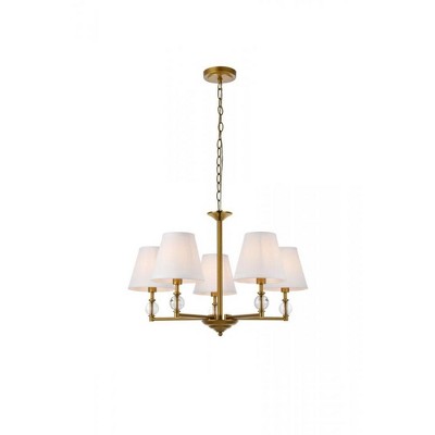 Elegant Lighting Bethany 5 lights pendant in brass with white fabric shade