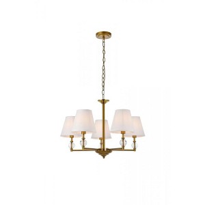 Elegant Lighting Bethany 5 lights pendant in brass with white fabric shade - 1 of 4