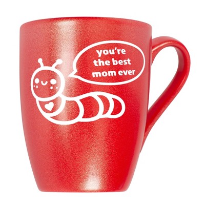 Elanze Designs Mother's Day Appreciation Coffee Cup Mug 10 Ounce Ceramic With Shimmery Metallic Finish Best Mom Ever Caterpillar Crimson Red