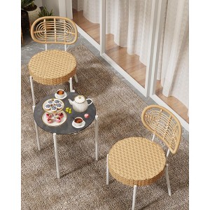 3 Pieces Patio Wicker Set, Outdoor Rattan Set with Bistro Chair and Tempered Glass Roundtop Table, All Weather Patio Bistro Set (Brown & White) - 1 of 4