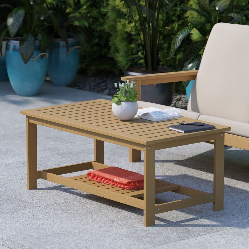 Flash Furniture Charlestown All-Weather Poly Resin Wood Two Tiered Adirondack Slatted Coffee Conversation Table, 3 of 13