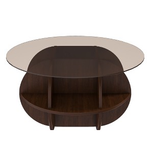 QingMoon Coffee Table with Storage, Round Glass Center Table with Tempered Glass Top and Wooden MDF Frame for Living Room and Office - 1 of 4