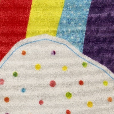 Gray Rectangular Washable Kids Area Rug with Rainbow and Caterpillar Design