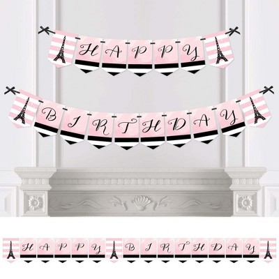 Big Dot of Happiness Paris, Ooh La La - Birthday Party Bunting Banner - Pink Party Decorations - Happy Birthday