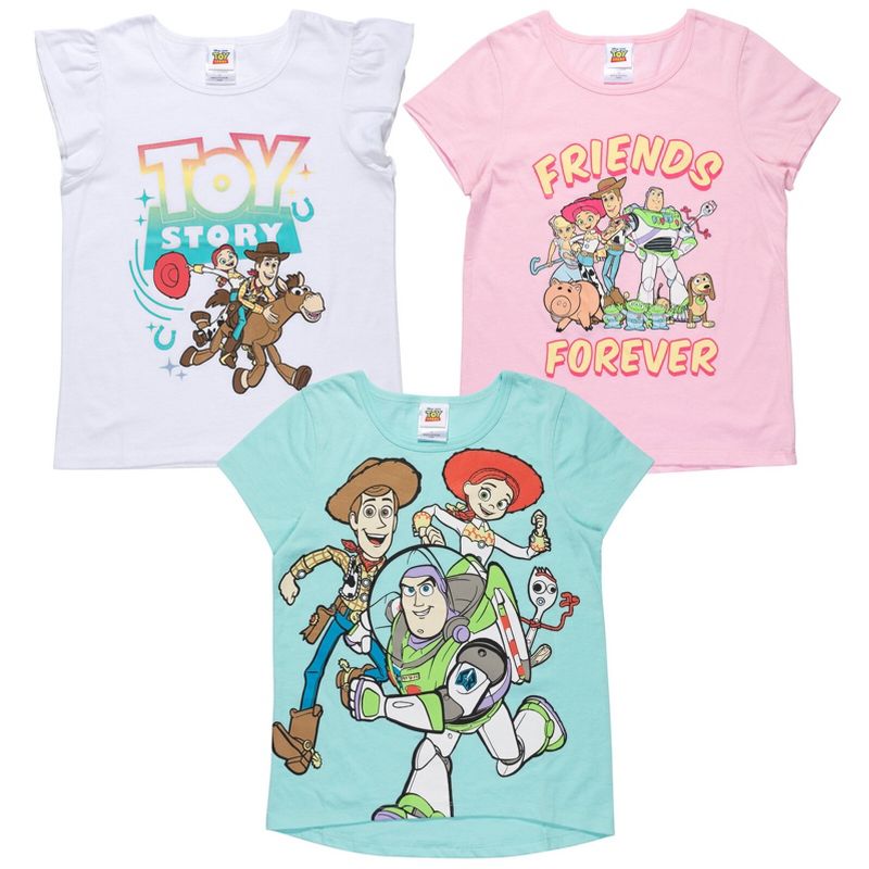 Disney Pixar Toy Story Forky Buzz Lightyear Woody Girls 3 Pack Graphic T-Shirts Little Kid to Big Kid, 1 of 8