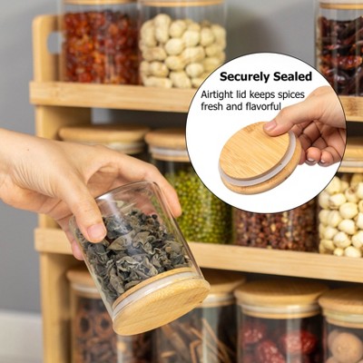 Basicwise 3-Tier Bamboo Spice Rack & Pantry Organizer with 12 Glass Jars.Perfect for Storage in Kitchens to Keep Seasoning Containers Neatly Displayed — фото 7