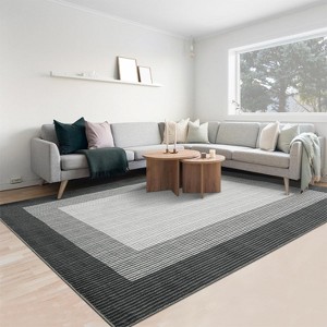 Low-Pile Washable Bordered Area Rug for Living Room Bedroom Dining Room, Non-Slip Stain Resistant Non-Shedding Carpet Geometric Floor Decor - 1 of 4