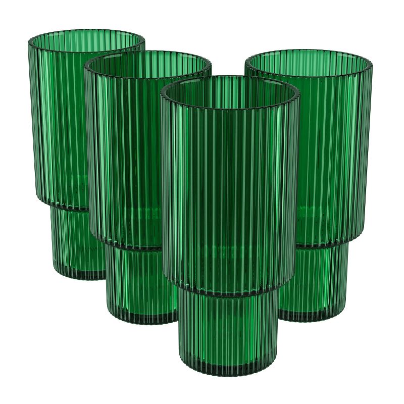 American Atelier Vintage Art Deco 11 oz. Fluted Drinking Glasses 4-Piece, Unique Cups for Weddings, Cocktails or Bar, Ribbed Glass Cup, 4 of 7