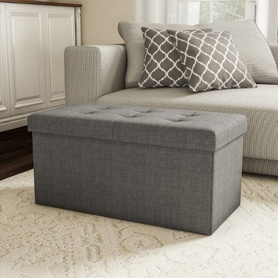 Hastings Home Foldable Ottoman Storage Bench - Charcoal Gray